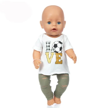 Futbolo marškinėliai Skylė Kelnių Kostiumas Dėvėti Tilptų 18 Colių Amerikos Lėlė Mergaitė Žaislas 43 cm, Naujas Gimęs Kūdikis Lėlės Drabužių Priedai