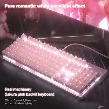 Automatinė Klaviatūros 104 Klavišai Mergaitėms, Rausvos spalvos, Žaidimų Klaviatūra, LED Backlight, USB Sąsaja, PC 