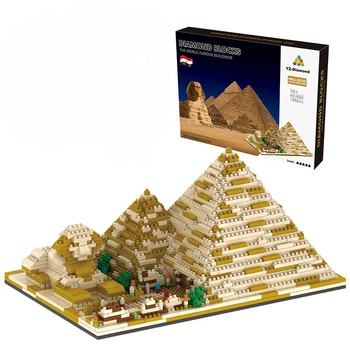 1456pcs+ Piramidės Statyba Blokai Egiptas Pasaulyje Garsaus Architektūros Micro Plytų YZ059 Miesto 3D Modelio Blokai Žaislai Vaikas