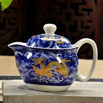 Retro Kinijos Kung Fu Keramikos Arbatinukas su Kiaurasamtis Rankų darbo Dragon Gėlių Puer Arbatos Puodą 350ml Porceliano Samovar Kungfu Teaware