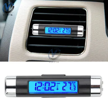 2 in1 Skaitmeninis LCD Temperatūros Termometras Valdytojas Automobilių Laikrodis Kalendorius Automobilių Mėlynas Apšvietimas Su Clip Nešiojamų