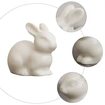 5VNT Keramikos Mažų Baltų Triušių Dekoro Moss Micro Kraštovaizdžio Priedai (S, Balta)