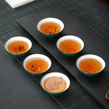 6 patys puodeliai Dovanų Dėžutėje Keraminių Ranka-dažytos Teacup Retro Japonų Stiliaus Mažų Arbatos Dubenėlį Dovanų Dėžutė 