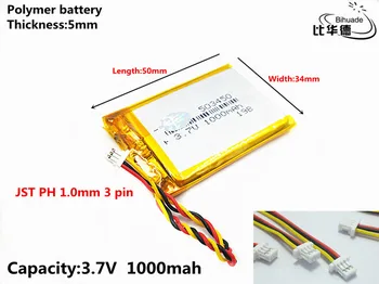 DĻSV PH 1,0 mm 3 pin Gera Qulity 3.7 V,1000mAH 503450 Polimeras ličio jonų / Li-ion baterija tablet pc BANKAS,GPS,mp3,mp4