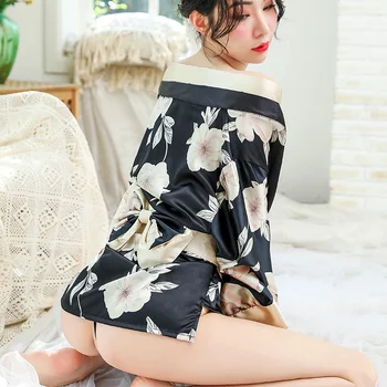 Seksualus LingerieSexy moteriškas apatinis Trikotažas, moteriški Kimono Seksualus Modeliavimas Šilko Satino Pižama Nightdress Vienodas Pagundai Kostiumas