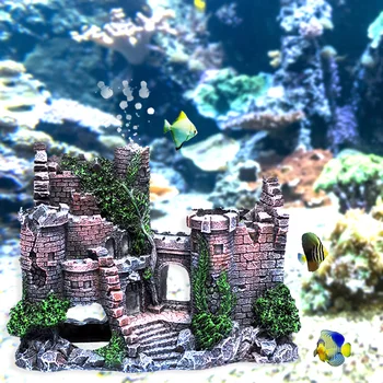 Akvariumas Rockery Slepiasi Dervos Urvas Ornamentu Senovės Žuvų Bakas Tikroviškos Pilies Ornamentu Vandens Gyvenamosios Aplinkos Puošimas