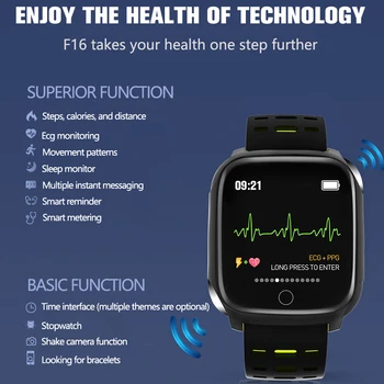 Naujas F16 Smart Apyrankę EKG+PPG Pedometer Žadintuvas Smart Watch Vyrų Širdies ritmas, Kraujo Spaudimas Vandeniui Smart Apyrankė/grupė