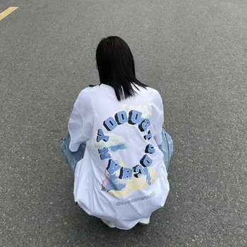 2021 vasaros mados viršūnes moteriški marškinėliai high street Harajuku stiliaus kalnų spausdinti Negabaritinių trumparankoviai atsitiktinis laisvas