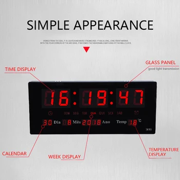 LED Skaitmeninių Kūrybinių Elektroninių Sieninis Laikrodis Elektroninis metų Kalendoriaus Svetainės Dideli Skaičiai Įskiepiai Šviesos Žadintuvas