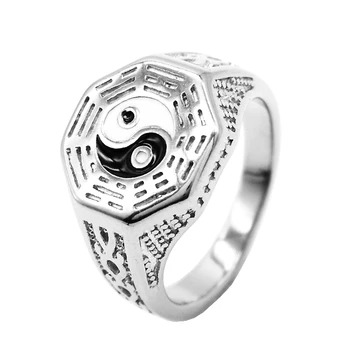 316L Stainless Steel Lucky Chinese Eight Trigrams Band Yin Yang Tai Chi Ring