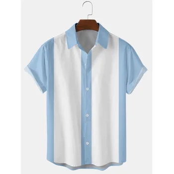 50s Shirt Mens Vertikaliai Dryžuotas Atspausdinta Marškinėliai Vyrams Mygtuką Iki Marškinėliai trumpomis Rankovėmis Vasaros Šviesos Palaidinė Vyrų Boulingo Marškinėliai