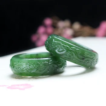 Nekilnojamojo jade rankų darbo dragon hetian green jade žiedas, moterų ir vyrų, jade žiedas jade dovana žiedus prekės mens žiedai