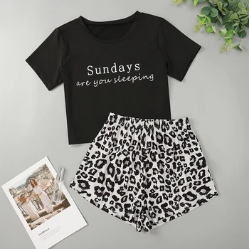 Mados Sekmadieniais Ar Esate Miega Laiškas Spausdinti Marškinėlius, Leopardas Spausdinimui Dviejų Dalių Moterų Rinkiniai Moterims Pajama Komplektai Dropshipping