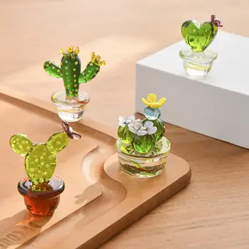 Dirbtinis Kūrybos Namų Puošybai Stiklo Kaktusas Darbalaukio Ornamentu Mikro Kraštovaizdžio Kristalų Amatai