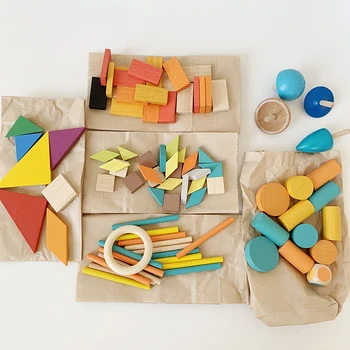 Montessori Mediniai Geometrinis Blokai Vaikams Suaugusiųjų Ankstyvojo Mokymosi Švietimo Juokinga Stalo Žaidimai Klasikinis Žaislai Mūrinis