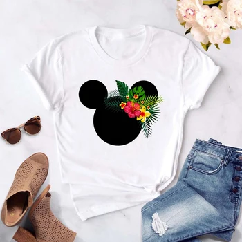 Mados Moterų Marškinėliai Atsitiktinis Palaidų Estetinės Trumpomis Rankovėmis Vasarą Harajuku Ponios Mickey Mouse Galvos Tees Viršų
