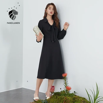 FANSILANEN Elegantiškas tvarstis ilgą šifono marškinėliai suknelė Moterims ilgomis rankovėmis office lady juoda suknelė 