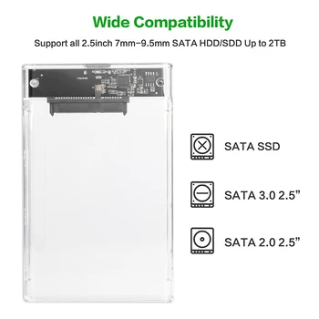 2.5 colių Skaidrus HDD SSD Atveju SATA III USB 3.0 Kietojo disko Disko Gaubto Paramos 6TB Mobile Išorinis HDD Nešiojamas KOMPIUTERIS