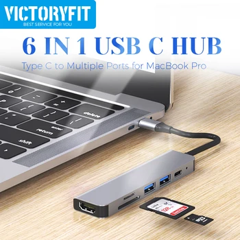 6 IN 1 USB C HUB C Tipo HDMI-Suderinama 4K Adapteris TF, SD Card Reader for MacBook Air Pro Paramos OTG Nešiojamas Docking Station