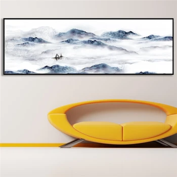 Kinijos Tradicinės Kalnų Vandens Valtis Rūko Plakatas Pobūdžio Drobė Spausdinimo Ilgai SizeWall Nuotraukas Kambarį Abstrakčiai Sienos Menas