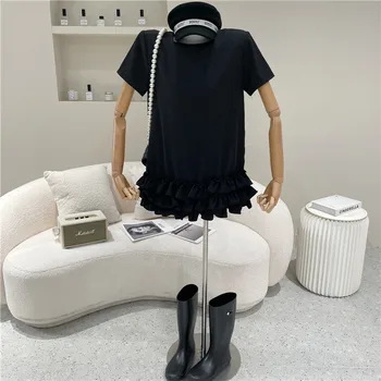 NewWomen drabužių Pavasario Vasaros 2021 Mados Apvalios kaklo burbulas paprastas trumpas rankovės purus Pyragas Suknelė