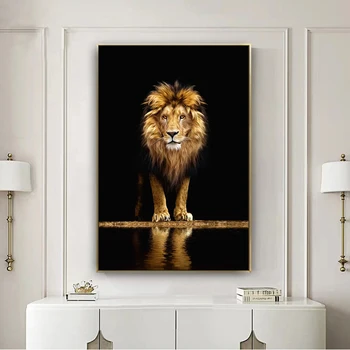Golden Lion Drobės Tapybos Afrikos Gyvūnų Plakatų ir grafikos Meno Apdaila Sienos Nuotraukas Kambarį Šiuolaikinio Namų Dekoro