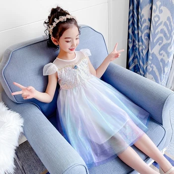 Naujas 2021 M. Vasaros Mergaitės Safyras Kamuolys Suknelė Suknelė Siuvinėjimo Baby Princess Blizgučiais Tinklelio Suknelė Mados Vaikų Šalis Drabužiai