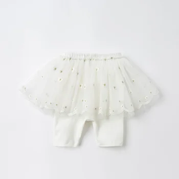 DB17223 dave bella vasaros kūdikių mergaičių mados gėlių siuvinėjimas kelnės vaikams, blauzdos ilgis vaikai kelnės kūdikiams, vaikiška kelnės