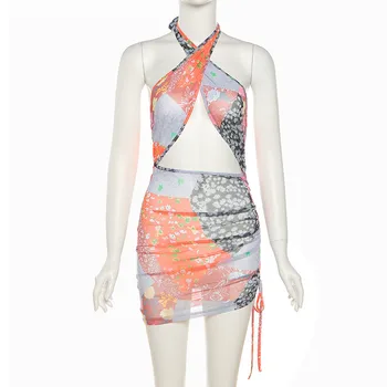 Hirigin 2021 Rankovių Apynasrio Derliaus Spausdinimo Seksuali Mini Suknelė Vasaros Moterų Mados Streetwear Apranga Y2K Drabužiai