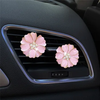 Prabangus perlų gėlių modeliavimo automobilių oro kondicionavimo apdailos kvepalai įrašą Lady kristalų gėlių automobilio oro gaiviklis