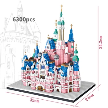 6300 vnt Disney Architektūros Pramogų Parko Statyba Blokai Rožinė Pilis, 3D Modelį Diamond Blokai, Plytos, Žaislai Vaikams