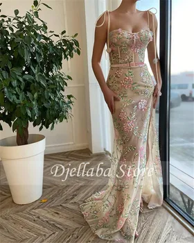 Žavinga Gėlių Nėrinių Blizgančiais Vakaro Suknelės 2021 Chalatas De Soiree Undinė Prom Dresses Oficialų Šalis Suknelė Abendkleider