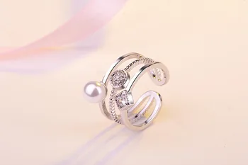 BG-86 Dvigubo sluoksnio geometrinis perlų žiedas Japonijos ir korėjos mados žiedas moterų mados madinga rodomojo piršto žiedo uodega