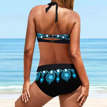 Plus Size 8XL Apynasrio maudymosi Kostiumėliai Moterims, Paminkštintas Iki Bikinio 2021 Naujas Sutvertas Atgal Gėlių maudymosi kostiumėlį Backless Dviejų dalių Maudymosi Kostiumas Moterims