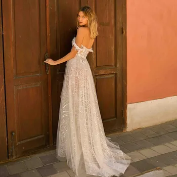 LORIE Blizga Paplūdimys Vestuvių Suknelės 2021 nuo Peties 3D Gėlių Nėrinių Vestuvių Suknelės Aukšto Pusėje Ritininės Nuotakos Suknelė Vestido de noiva