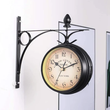 Retro Sieninis Laikrodis Dvipusis Europos Antikos Stiliaus Kūrybos Klasikinis Sienos Kabo Laikrodžiai Kaustytomis Geležies Sieninis Laikrodis