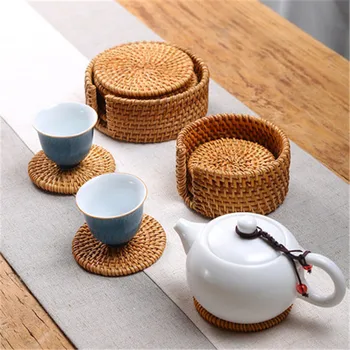 XMT-NAMŲ Teacup pagalvėlės rotango arbatos dėklas austi arbatos kilimėlis anti-plikymo virdulys izoliacija padas