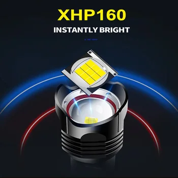 XHP160 Labiausiai Galingas Taktinis Žibintuvėlis 18650 Led Žibintuvėlis Šviesos XHP90 USB Įkrovimo Flash Šviesos, atsparus Vandeniui Medžioklės Žibintų