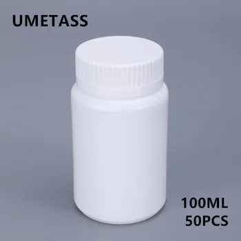 UMETASS 100ML balto plastiko tabletes, kapsulės Butelis tuščias HDPE medicina vitamino butelių, konteinerių, 50PCS/daug