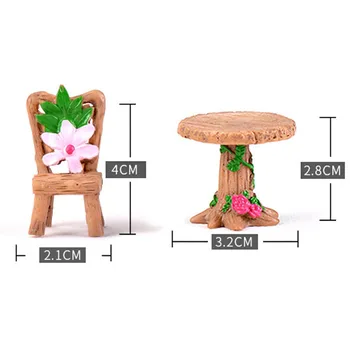 3pcs Derva, Terariumai, Sodas Stalo Kėdė Statulėlės Apdailos Micro Kraštovaizdžio Ornamentu Pasakų Miniatiūrinių Sodo Amatų