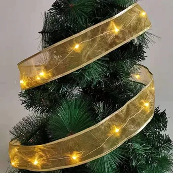 2m kalėdų žiburiai, aukso ir sidabro juostele Pasakų LED Šviesos Eilutę garliava, Papuošalai Vestuves nameliuose Enfeites