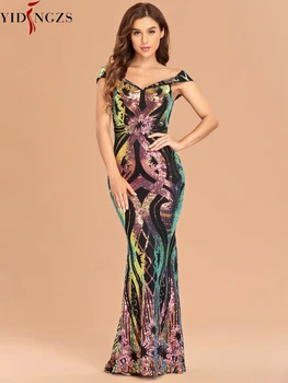 YIDINGZS 2021 Nauja Moterų Grupė Maxi Suknelė Elegantiškas Off Peties Gradientas China vakarinę Suknelę