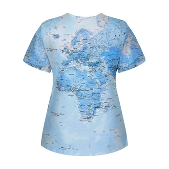 Grafinis T-Shirt Moterims, Skaitmeninių Žemėlapių Spausdinimo V-Kaklo Juostele Prarasti trumpomis Rankovėmis T-Shirt Viršūnes Harajuku Marškinėliai camisetas de mujer