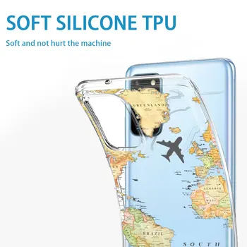 Lėktuvo Žemėlapis Minkštos TPU Case for Samsung Galaxy S10 S9 S8, S7 S20 Plus Ultra S10e A50 A51 A71 A70 A20E A10 PASTABA 20 10 9 8 Plius 
