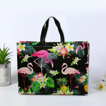 Flamingo Spausdinti Pirkinių Krepšys Black Canvas Tote Bag 