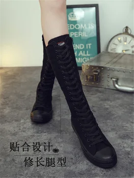 Vidutinio ilgio Xiaobai pavasarį net Pliušinis moterų veiklos drobė batai pusė batai šviesos spalva aukšto juosmens rudenį ir žiemą
