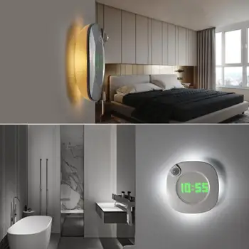 LED Judesio Jutiklis Sieninis Laikrodis Lempos 360 Laipsnių USB Modernus Dizainas, Skaitmeninis Žiūrėti Metu Patalpų Virtuvė Bathoom Studijų Naktį Šviesos L1