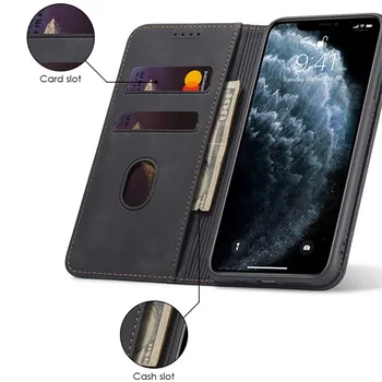 Prabangus Odinis Flip Case for iPhone 11 12 Mini Pro X XS Max XR 6 6S 7 8 Plus SE 2020 Piniginės, Kortelių, Telefono Stovas Maišeliai Padengti