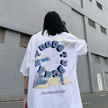 2021 vasaros mados viršūnes moteriški marškinėliai high street Harajuku stiliaus kalnų spausdinti Negabaritinių trumparankoviai atsitiktinis laisvas