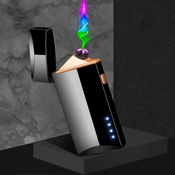 Dvigubo Kampo USB Elektros Lengvesni LED Maitinimo Ekranas Plazmos Cigarečių Degiklio Vėjo Elektronine Turbo Metalinis Žiebtuvėlis Vyrų Dovanos